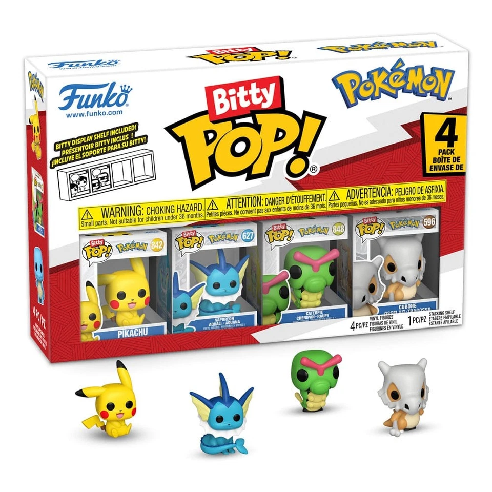 FUNKO Figurine Bitty Pop Pack 4 Pokémon Pikachu Aquali Chenipan Osselait