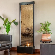 72" Indoor Outdoor Waterfall Fountain Mirror Falls with LED Lights, Bronze Decor