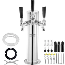 VEVOR Triple Taps Draft Beer Tower Dispenser, Stainless Steel Keg Beer Tower, Ke