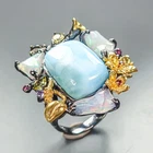Jewellery 22 ct Natural Larimar Ring 925 Sterling Silver Size 8 /R465174