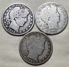90% Silver Barber Half Dollars. Lot Of (3). (bar02). Free Shipping.
