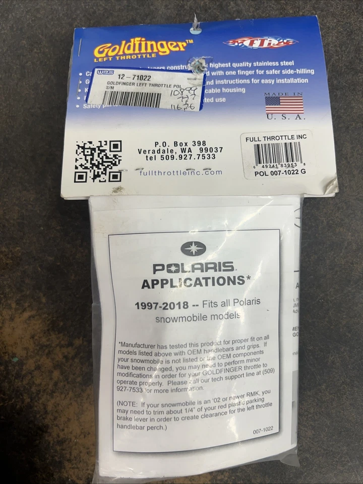 NEW Goldfinger Left Hand Throttle POL S/M Kit for Polaris 12-71022 Full Throttle - Image 2 of 4