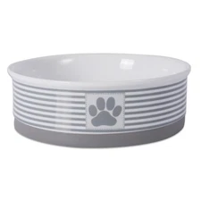 Large Non Skid Ceramic Pet Bowl 7.5x2.4 Grey for Cats and Dogs Easy Clean