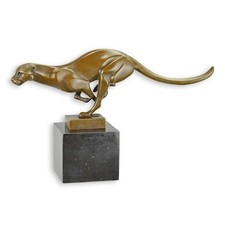 Bronzefigur, rennender Puma, Skulptur, Bronze, Marmorsockel