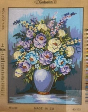 Printed needlepoint Tapestry Canvas Only 40x50  Cm Flowers Gobelin L