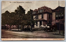 Postcard 1917 Ironton Ohio Fire Department Horse Drawn Fire Truck Antique C41