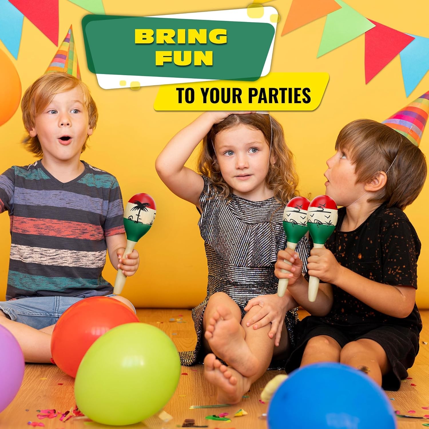 2 Pcs Large Wooden Maracas for Adults - 9.6” Durable Percussion Colorful 