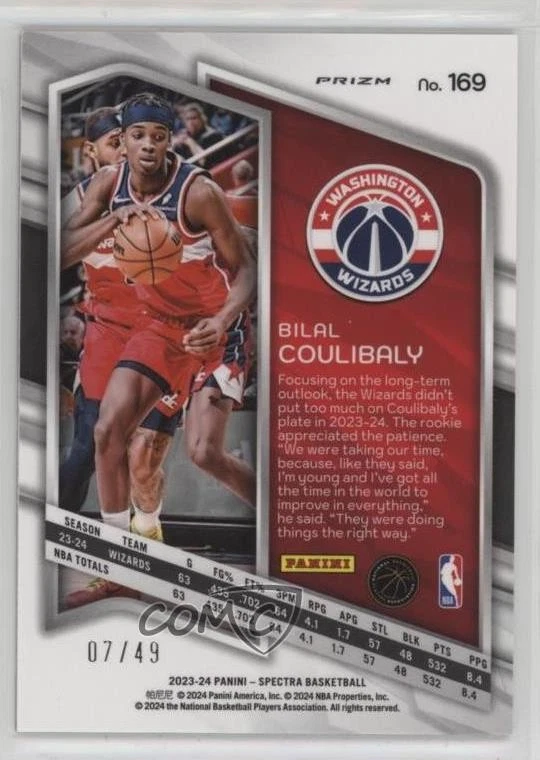 2023 Spectra International Red & Yellow Prizm /49 Bilal Coulibaly #169 Rookie RC - Image 2 of 2