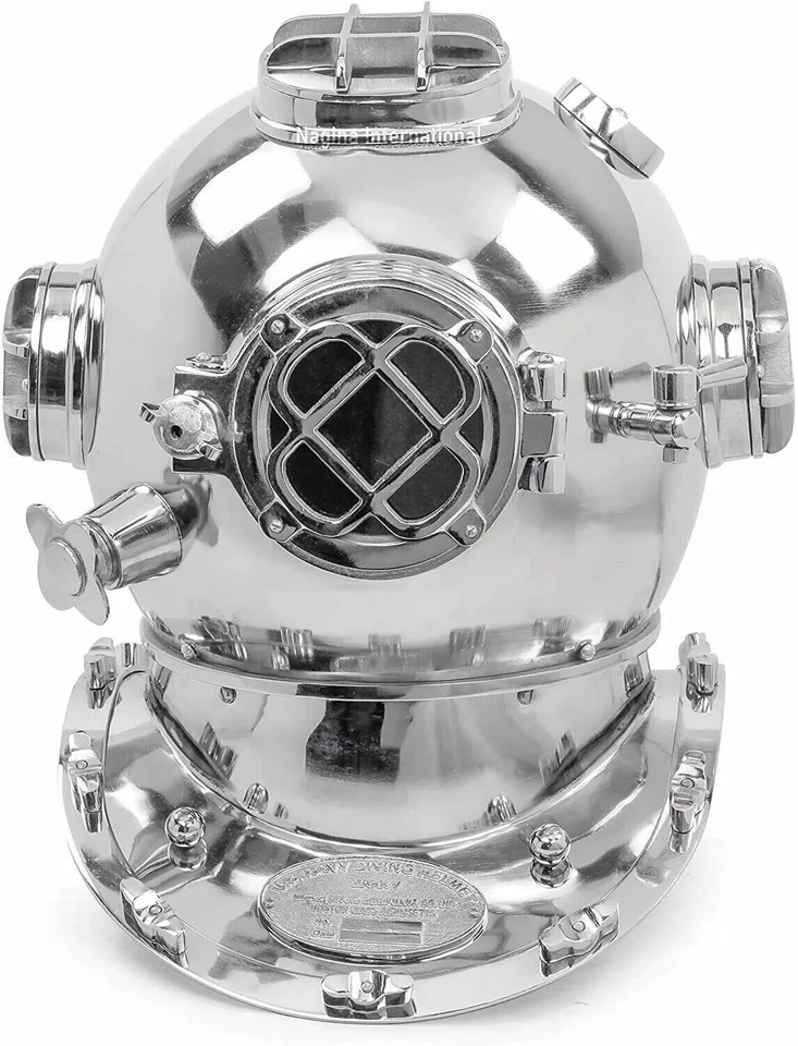 18" US navy chrome Mark IV deep sea Marine silver Scuba Divers diving Helmet - Image 4 of 4