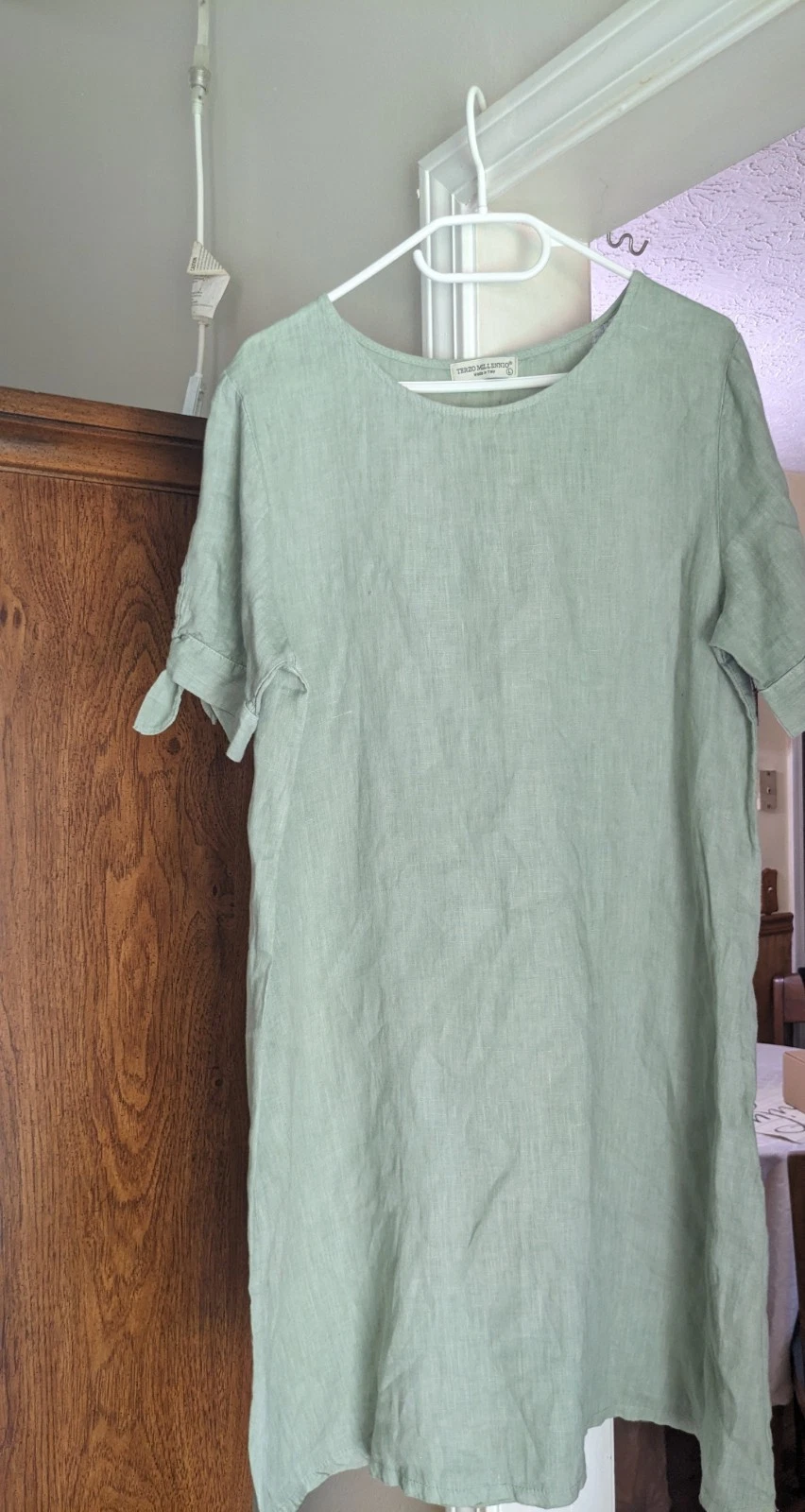 Terzo Millennio Women's Linen Dresss Size Large Sage Green Shorts Sleeve Italy