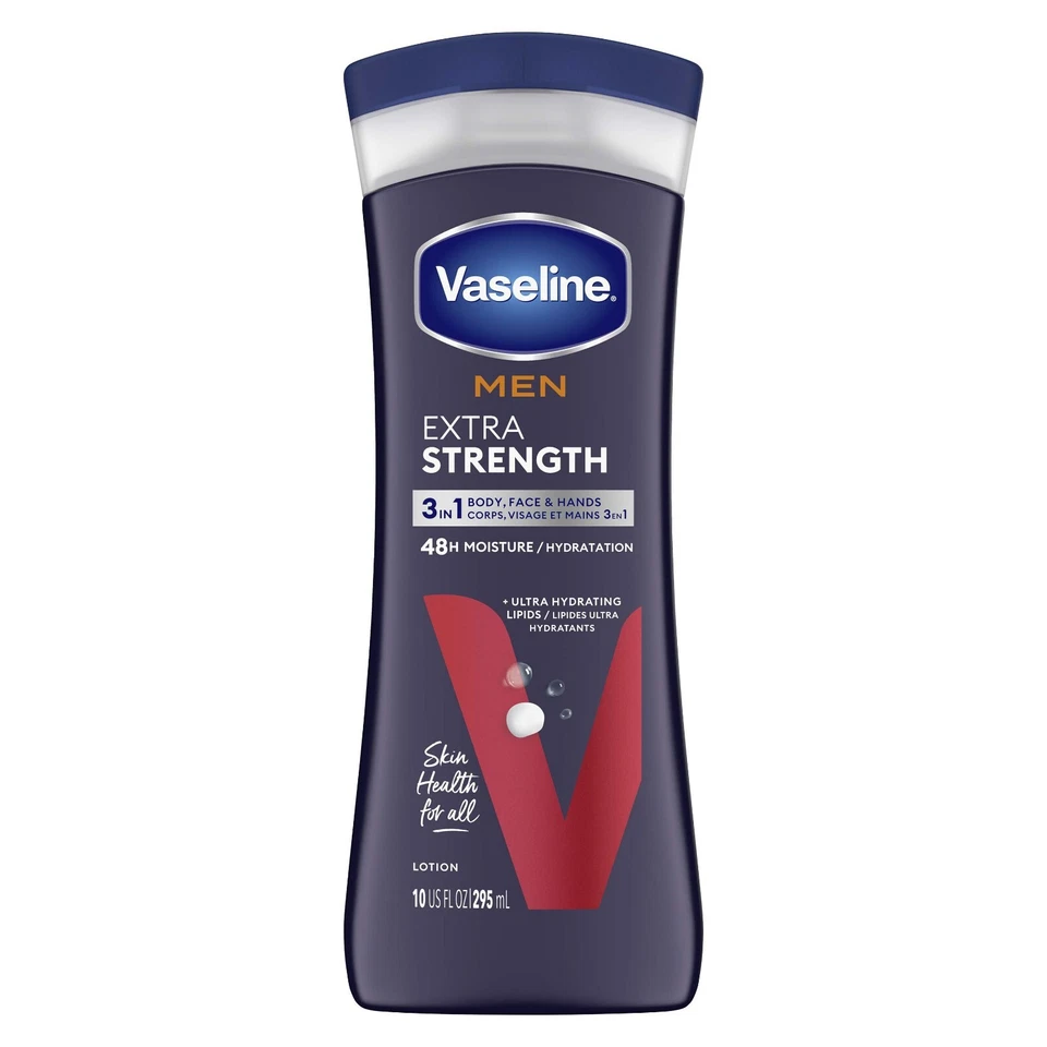 6 Pack Vaseline Men Extra Strength 3 In 1 Body Face Hand Lotion 10 fl oz each** - Image 2 of 4