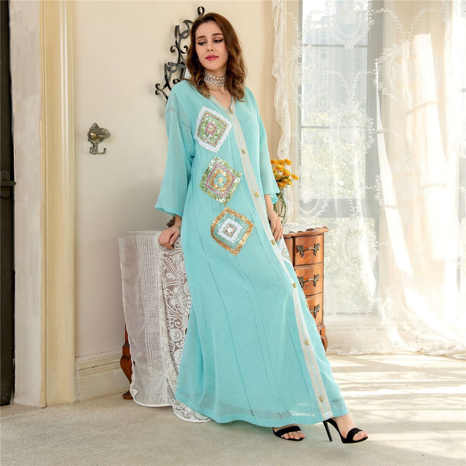 Sequins Party Abaya Islam Embroidered Arabic Dubai Evening Loose Gown