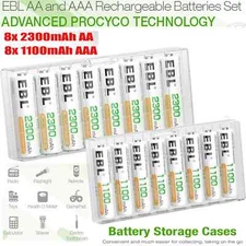 16x EBL AA AAA Rechargeable Batteries Combo w/ 8 AA 2300mAh & 8 AAA 1100mAh