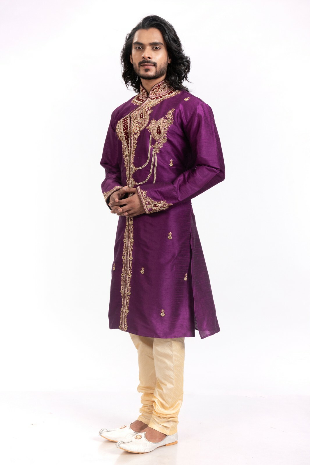 как выглядит itailorman Design Indian Ethnic Purple Kurta Churidar for Men 2pc фото