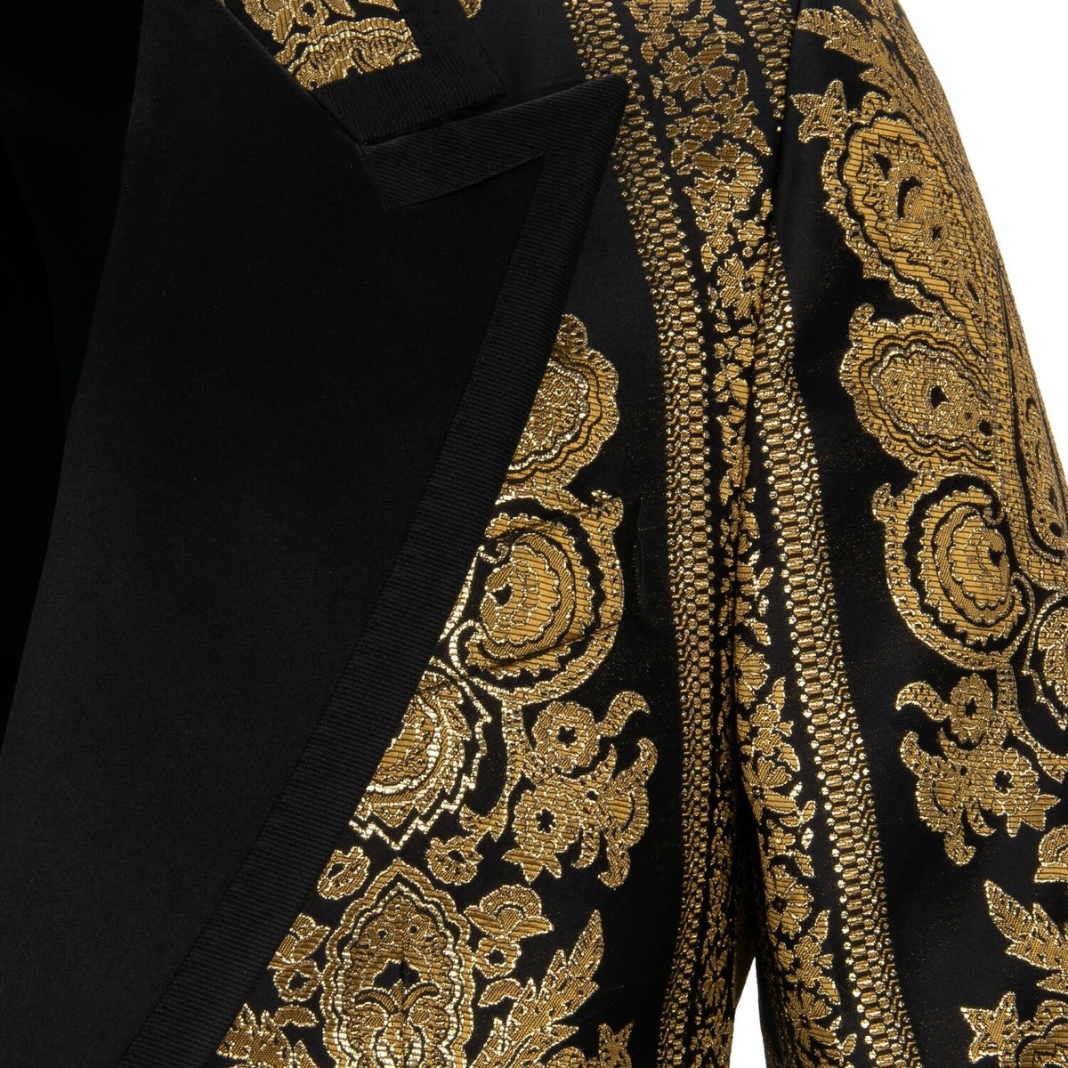 DOLCE & GABBANA Baroque Jacquard Blazer Tuxedo Jacket Gold