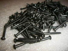 45 VINTAGE NEW-OLD STOCK BLUED SLOTTED ROUND HEAD STEEL WOOD SCREWS, 1 1/4" X #7