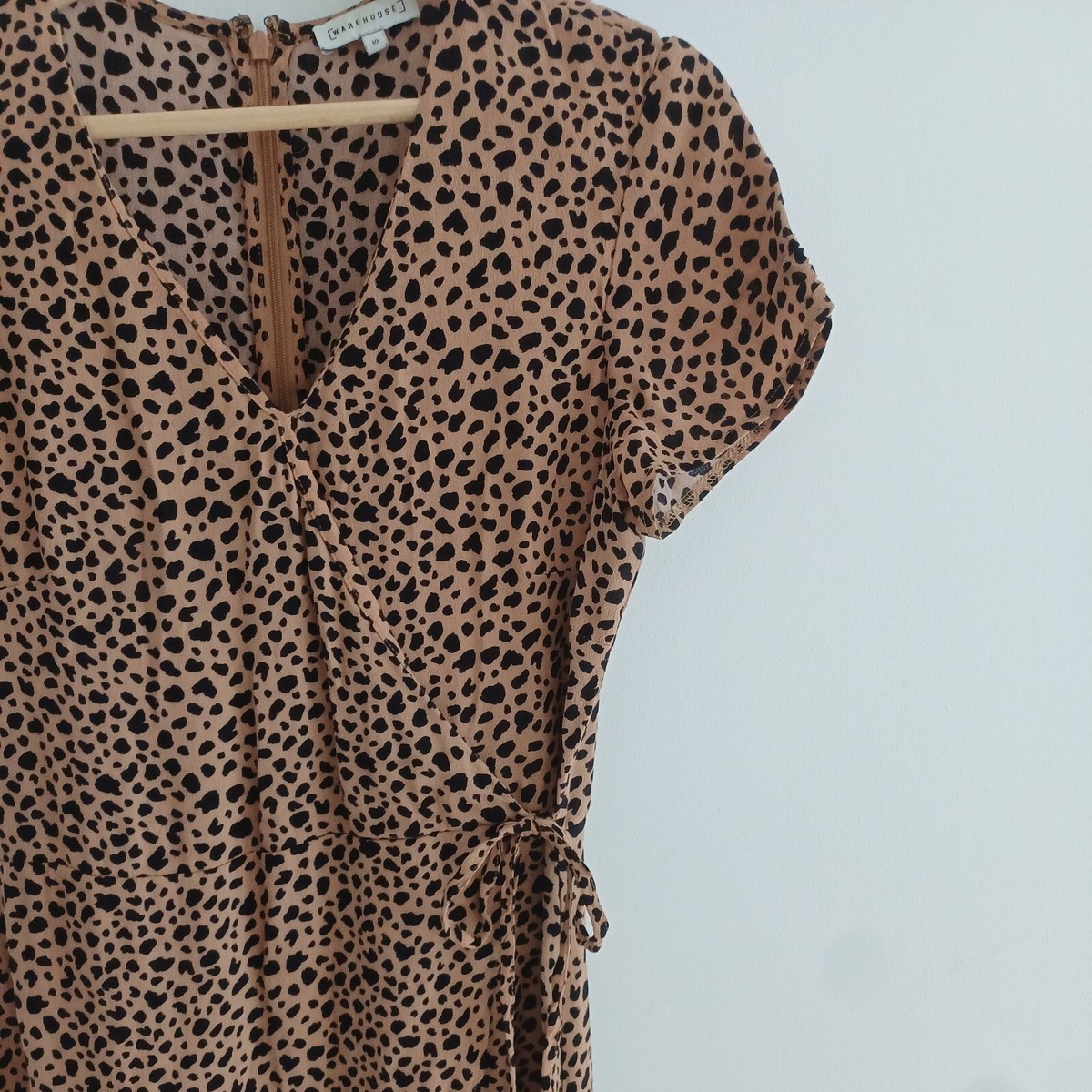 10 Long midi summer Dress Size 10 brown black Leopard print rrp75 Wrap warehouse