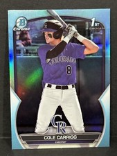 2023 Topps Chrome Bowman Draft 1st Bowman Cole Carrigg Sky Blue Refractor