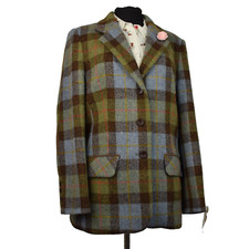 Harris Tweed Ladies Tailored Blue Tartan Country Blazer Jacket Sz 16 #118 Mint
