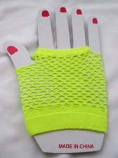 NEON YELLOW DISTRESSED NET PUNK GOTHIC FINGERLESS CUTOFF GLOVES-NEW! 