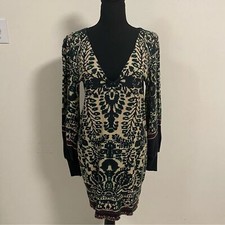 Free People “ Music & Lyrics” Knit Sweater Dress Black Beige Green size Small