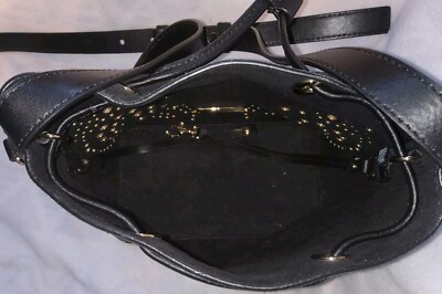 Michael Kors Cary Small Grommeted Suede Bucket Bag Black 