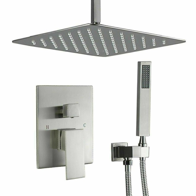 Senlesen Brushed Nickel Bathroom Rain Shower Faucet System Dual