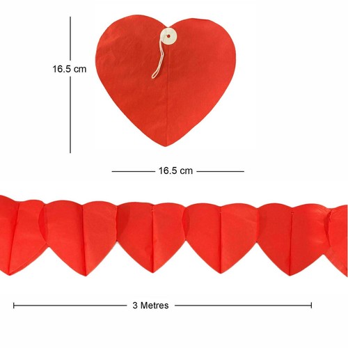 VALENTINES DAY HEART BANNER PAPER GARLAND 3 METRES Party Decoration Red Love💖💖 - Picture 3 of 10
