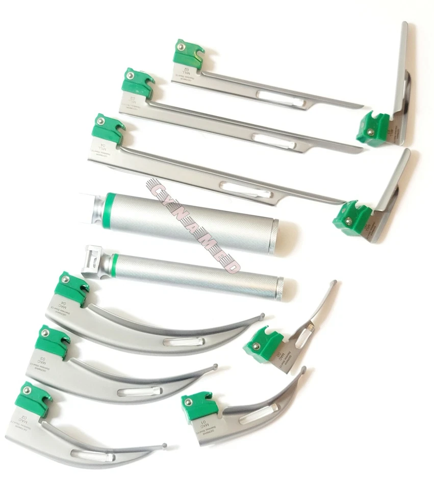 CONJUNTO DE 10 LÂMINAS DE LARINGOSCÓPIO MAC & MILLER FIBRA ÓPTICA + KIT INTUBATON 2 ALÇAS - Imagem 4 de 4