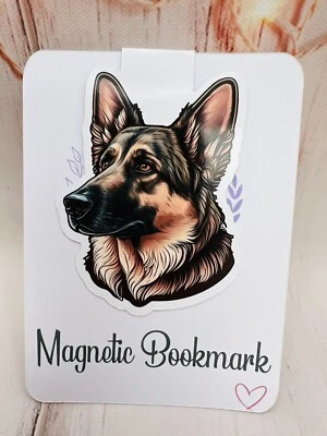 Magnetic Bookmark, books, reading, handmade, Gift. German Shepherd Dog Design