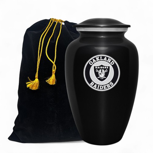 Large Black Urn for Oakland Raiders Football Theme Style Custom text for Adult