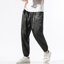 Herren Dragon Muster Tapered Hose Elastischer Bund Chinesischer Stil Dünn Weich