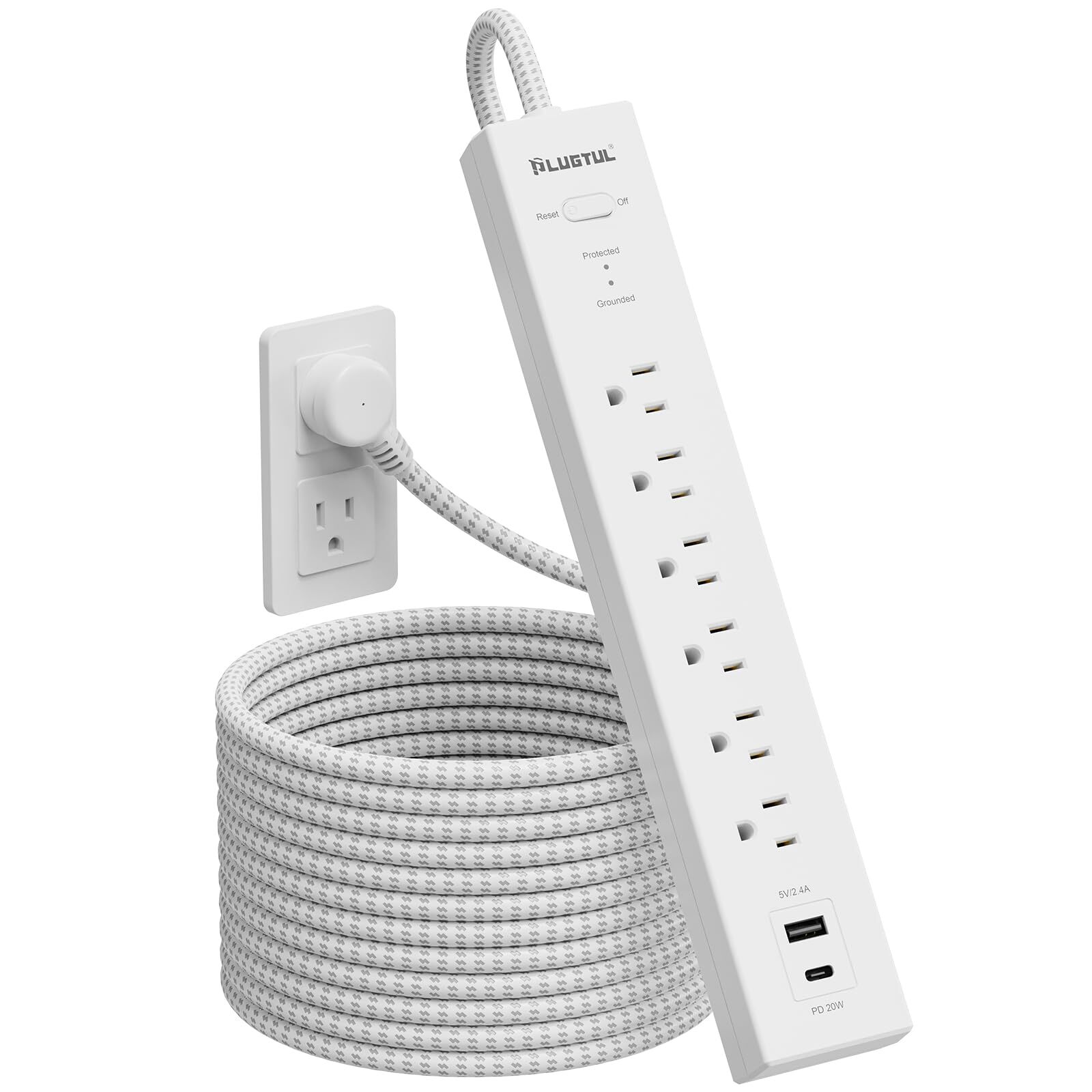 Surge Protector 20 ft Cord 6 Outlets 2 USB Ports Overload Protection-image