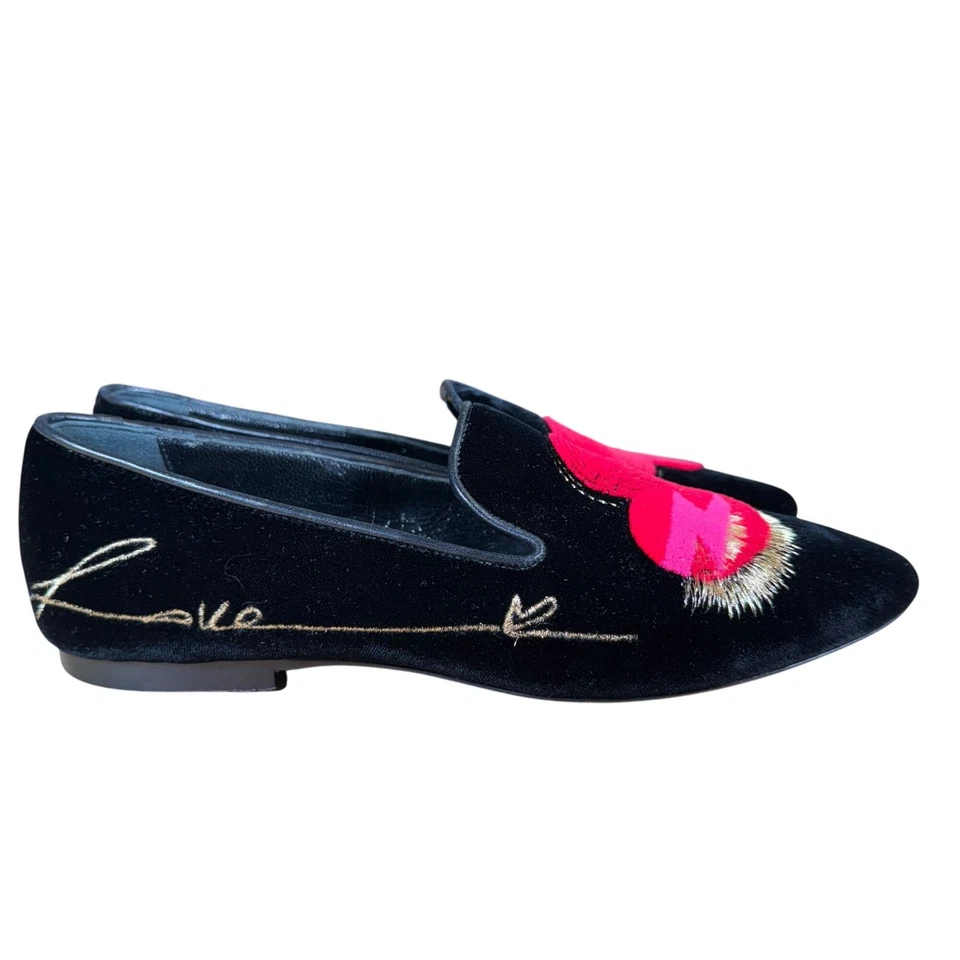 Saint Laurent Black Velvet Heart Smoking Loafer Shoes Size 37.5 - Image 3 of 4