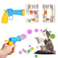 50Pcs Cat Toys Pom Pom Balls with 1 Launcher Set, Interactive Cat Toy Stuff for