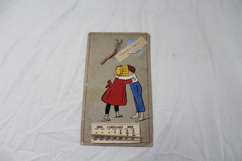 Antique 1905 Hand Painted Wall Calendar with Error Two Soles With But A Single