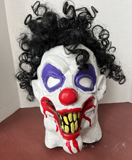 Horror Killer Clown Mask Latex Creepy Bloody Scary Costume Prop Curly Hair