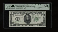 DBR 1934-A $20 FRN New York Fr. 2055-B PMG AU-50 EPQ Serial B88429048A