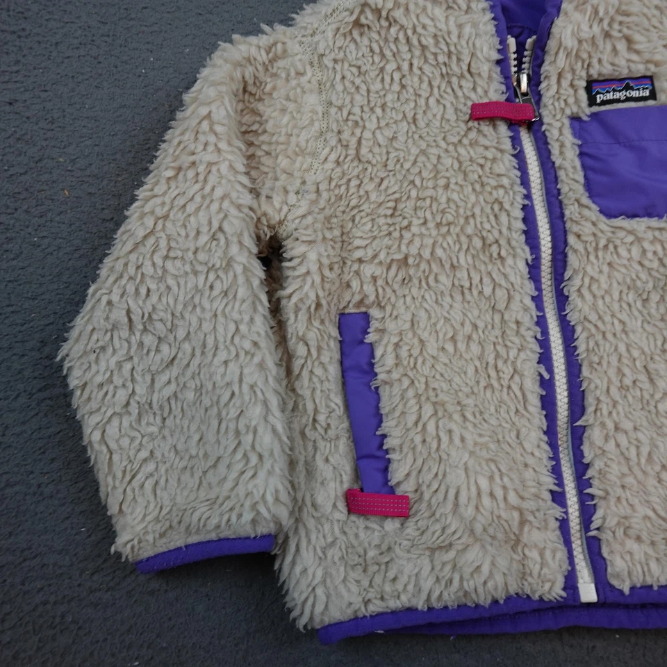 Patagonia Jacket Kids 3T Cream Purple Fleece Sherpa Retro Pile Zip - Image 3 of 4