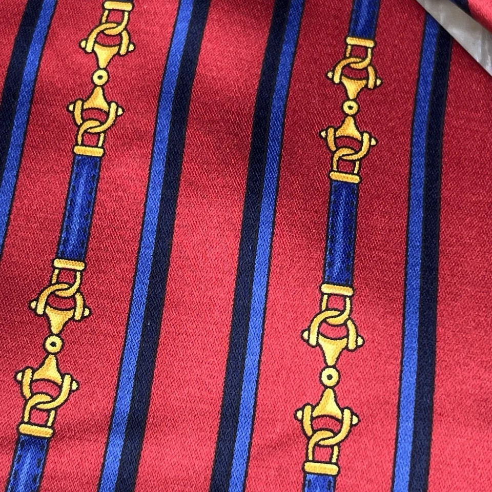 Vintage Lica Franzini Horsebit w Stripe Necktie Silk Handmade Italy - Image 3 of 4