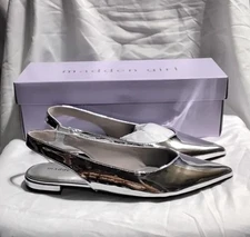 Madden Girl Deviin Silver Pointed-Toe Slingback Flats Shoes Size 8