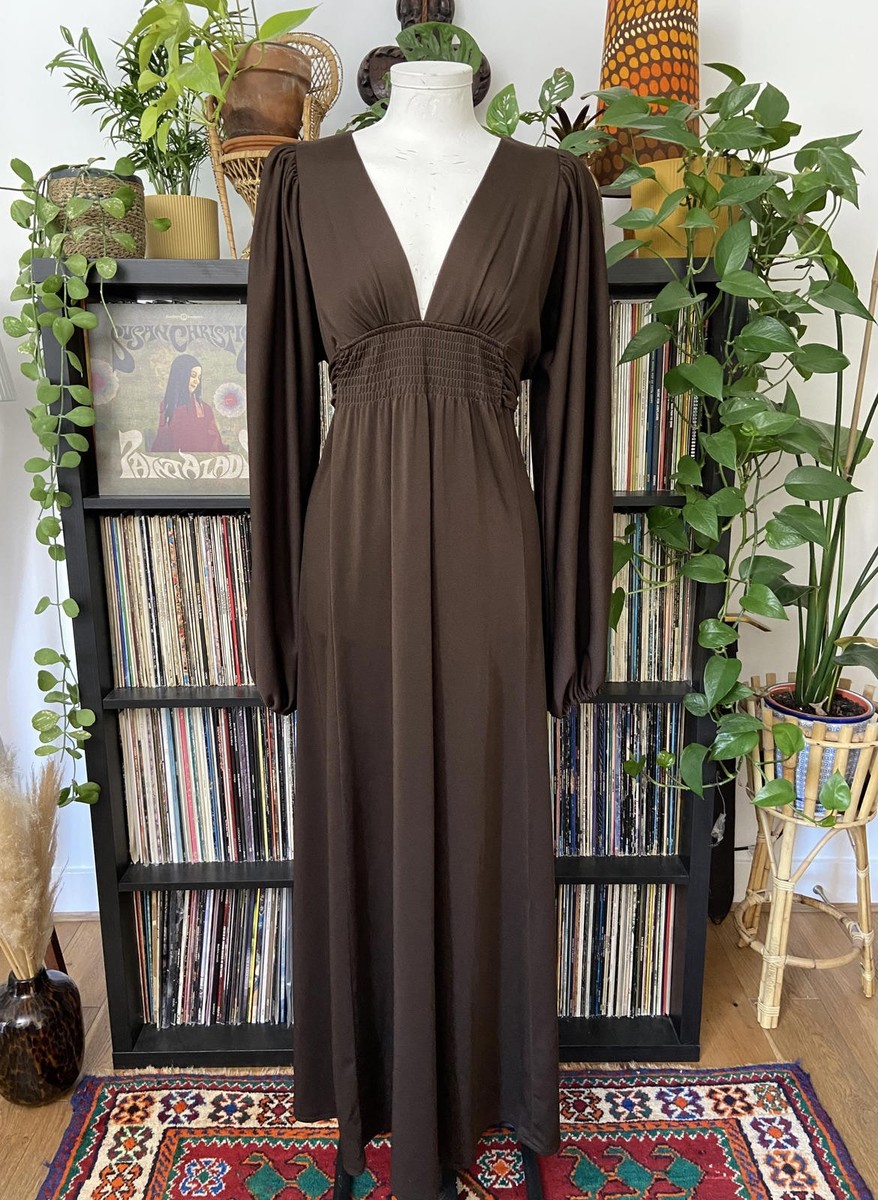 Vintage 1970s Brown Ossie Clark Maxi Dress UK