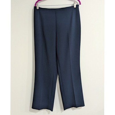 Akris Straight Leg High-rise Wool Trousers Side Zip Women's 12 Navy