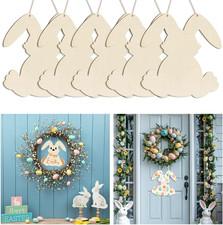 11.6" Wooden Easter Bunny Cutouts - 5 Pcs DIY Blank Ornaments for Spring Decor
