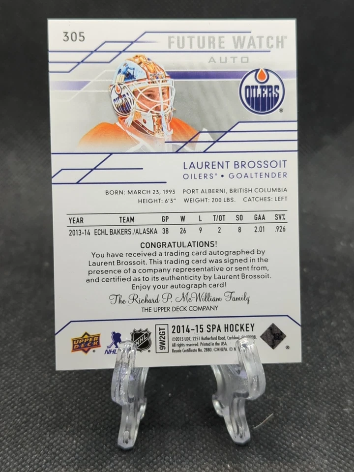 2014-15 SP Authentic Future Watch /999 Laurent Brossoit #305 Rookie Auto RC - Image 2 of 2