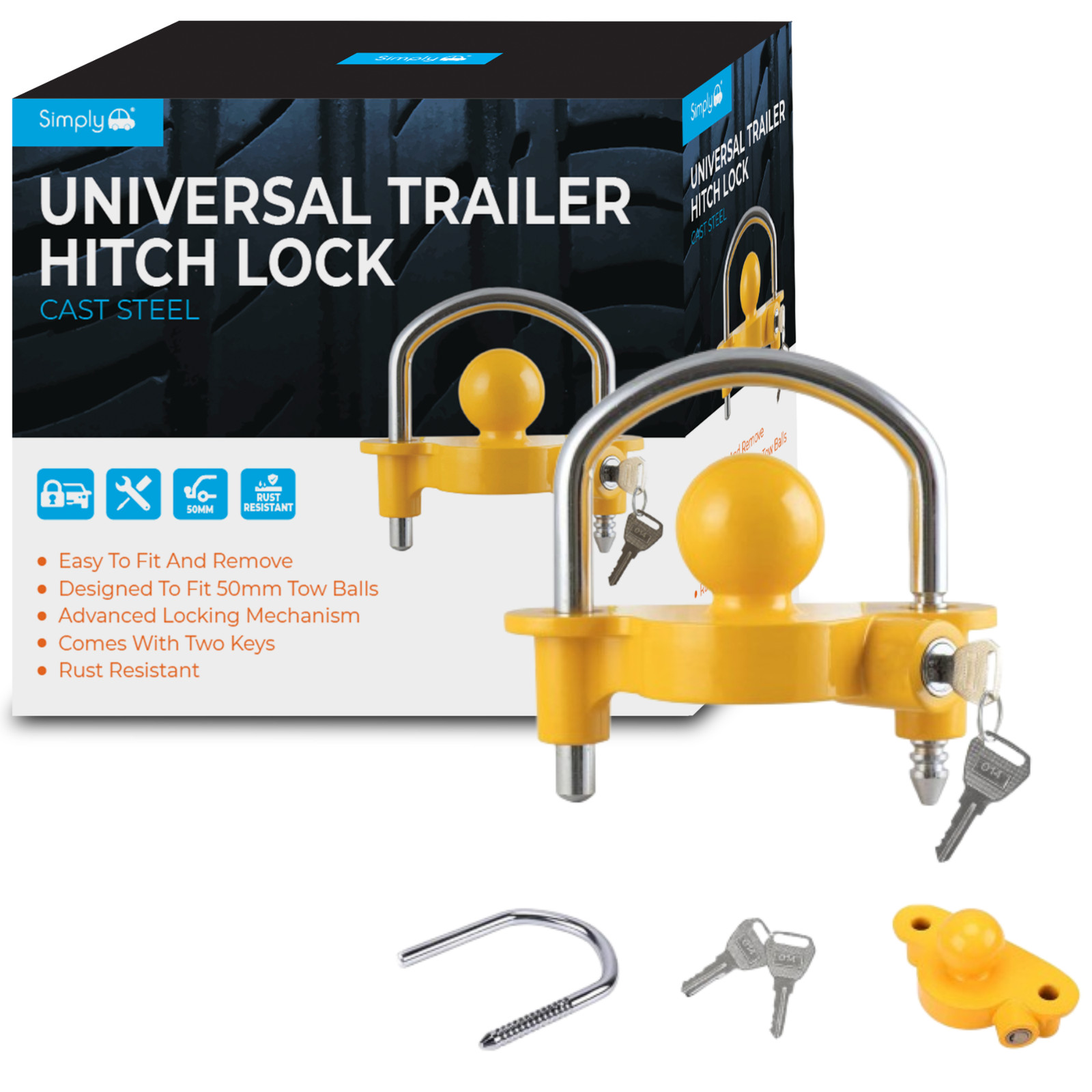 Simply Auto Universal Trailer Hitch Lock Deters Theft Adjustable Easy to Use