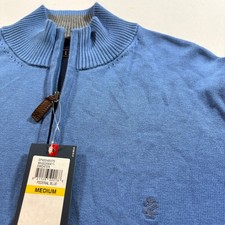 IZOD Quarter Zip Sweater Mens Medium Blue 100 Cotton Mock Neck Pullover Knit