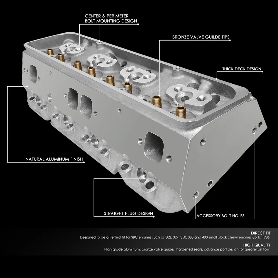 Алюминиевая головка блока цилиндров с прямой вилкой для Chevy SBC 302 327 350 - Изображение 2 из 4