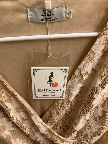 Neu Halfisland kleines Kleid Wickel bestickt Spitze Blumen beige launisch Twee Boho - Bild 4 von 15