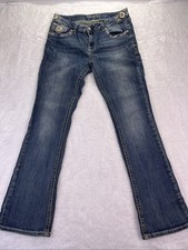 Grace in LA Women  s Jeans Size 32 Easy Fit Bootcut Blue Denim Embroidered 32x32